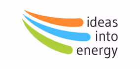 Logo mit drei geschwungenen Linien in Orange, Blau und Grün neben dem Text 'ideas into energy'.